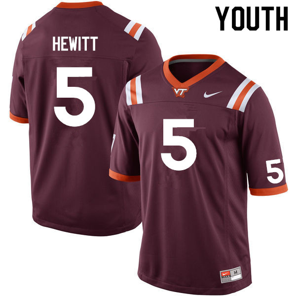 Youth #5 Jarrod Hewitt Virginia Tech Hokies College Football Jerseys Sale-Maroon